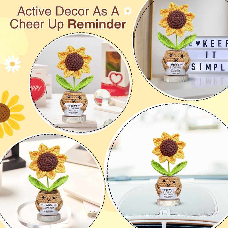 Gossby Gift for Mom - Handmade Positive Sunflower Doll Crochet with Card - I Love You - Mom Gift from Daughter  Son  Kid - Mothers Day  Christmas  Birthday Present Idea - Knitted Decor - Image 4